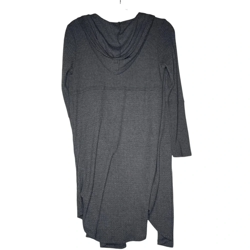 Paper Crane Charcoal Grey Waffle Knit Hooded Open Front Duster Cardigan XS